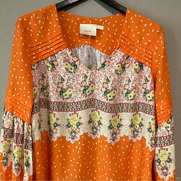 Anthropologie Maeve Orange Patterned V Neck Long Sleeve Blouse Size XS - Picture 10 of 14